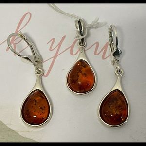 Sterling Silver Baltic Amber Earrings and Pendant